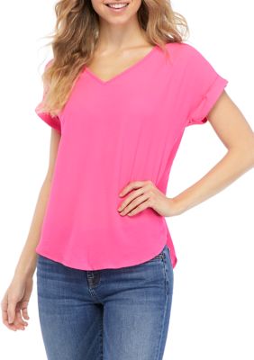 Pink Rose Junior's Short Sleeve Woven V Neck Blouse | belk