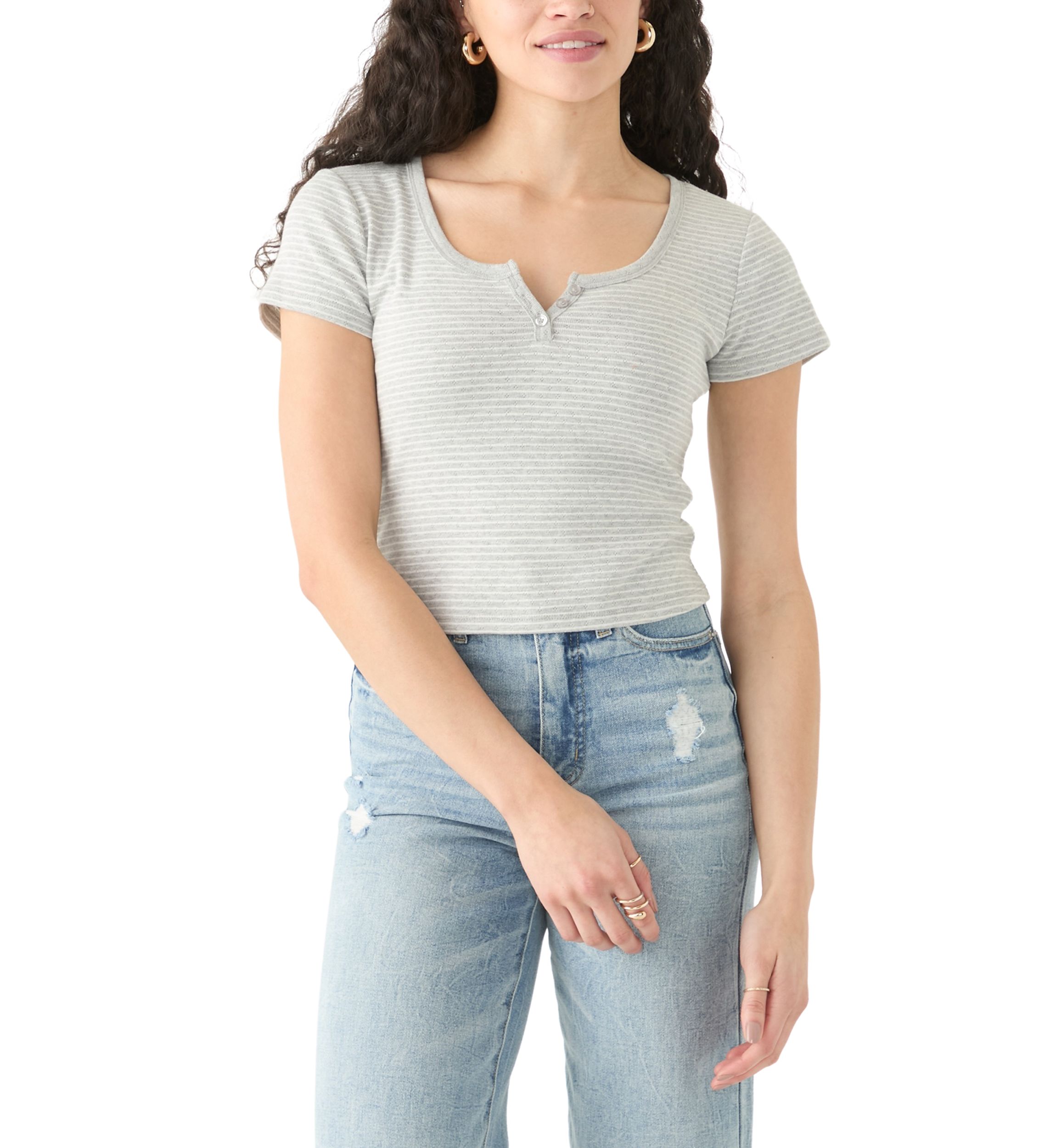 Womens Short Sleeve Split Neck Top