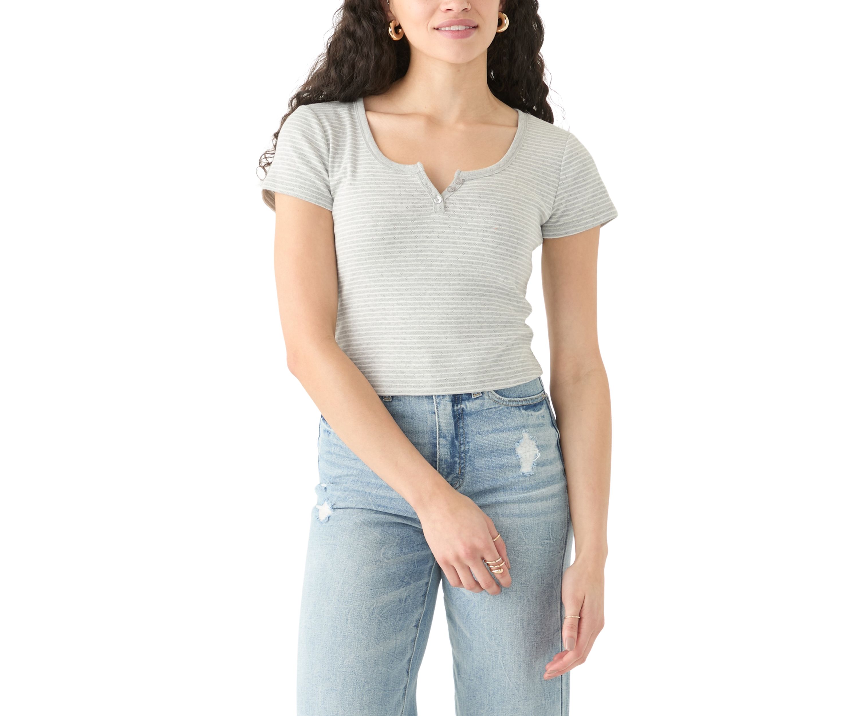 Womens Short Sleeve Split Neck Top