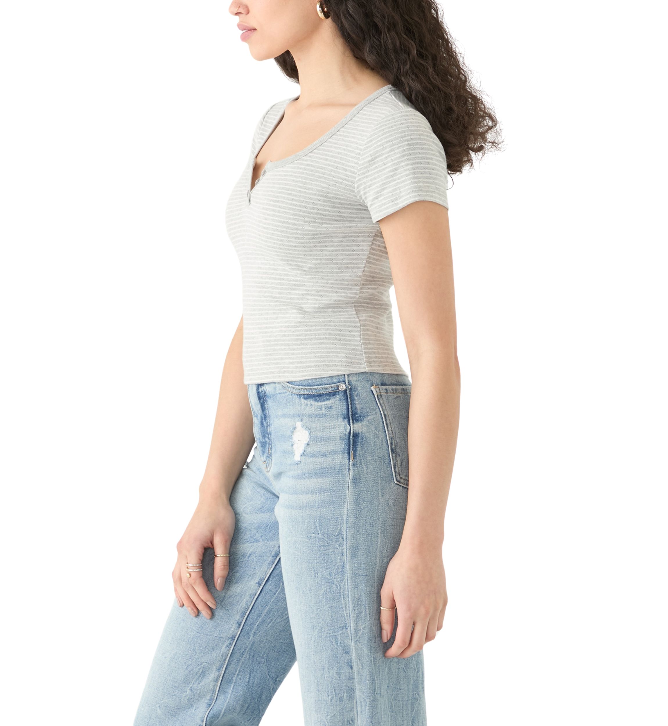 Womens Short Sleeve Split Neck Top