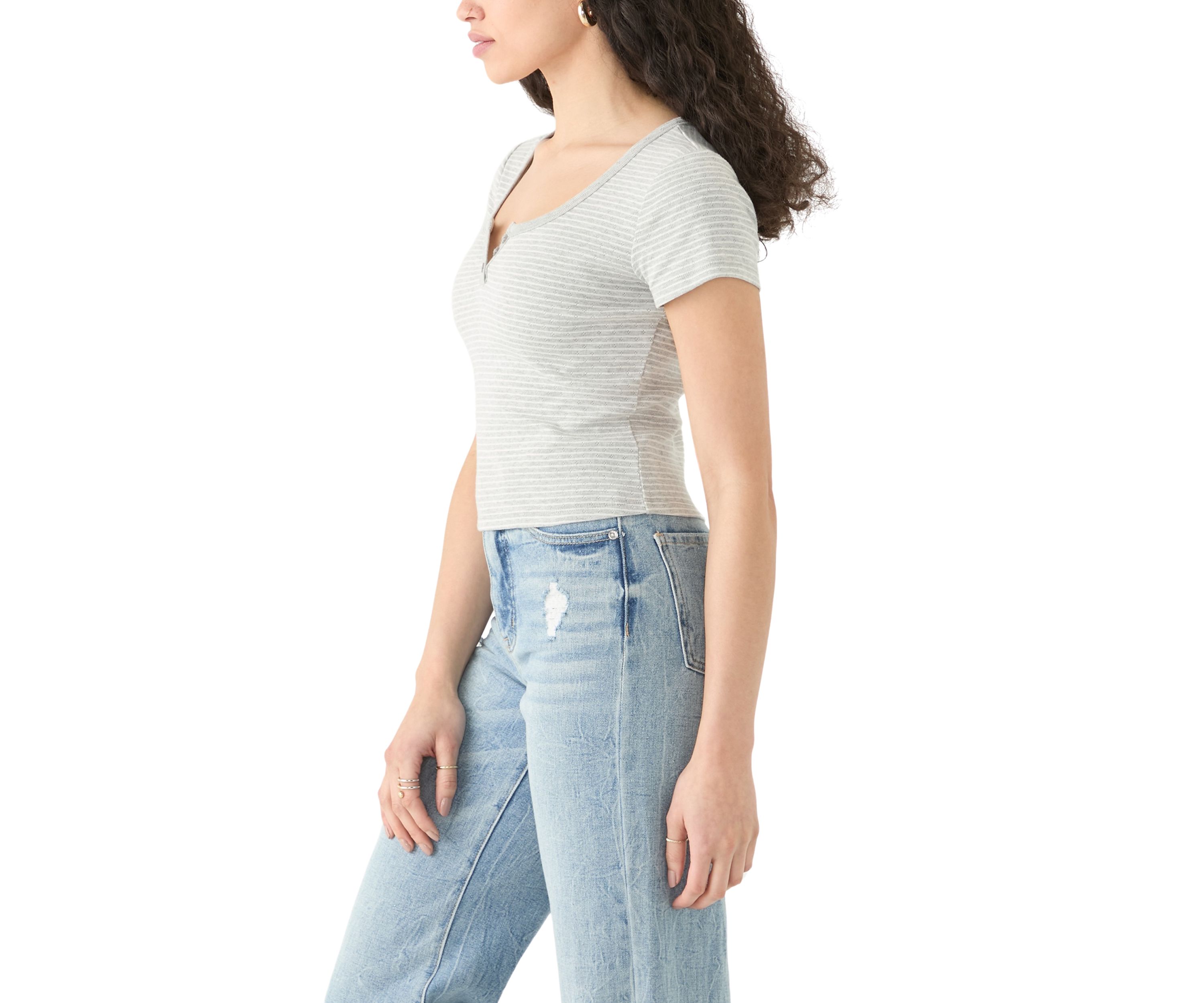 Womens Short Sleeve Split Neck Top