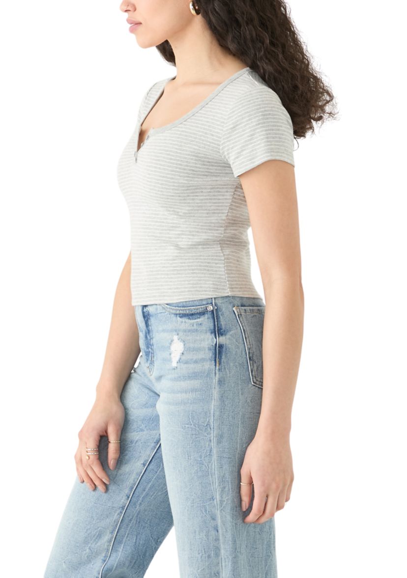 Womens Short Sleeve Split Neck Top