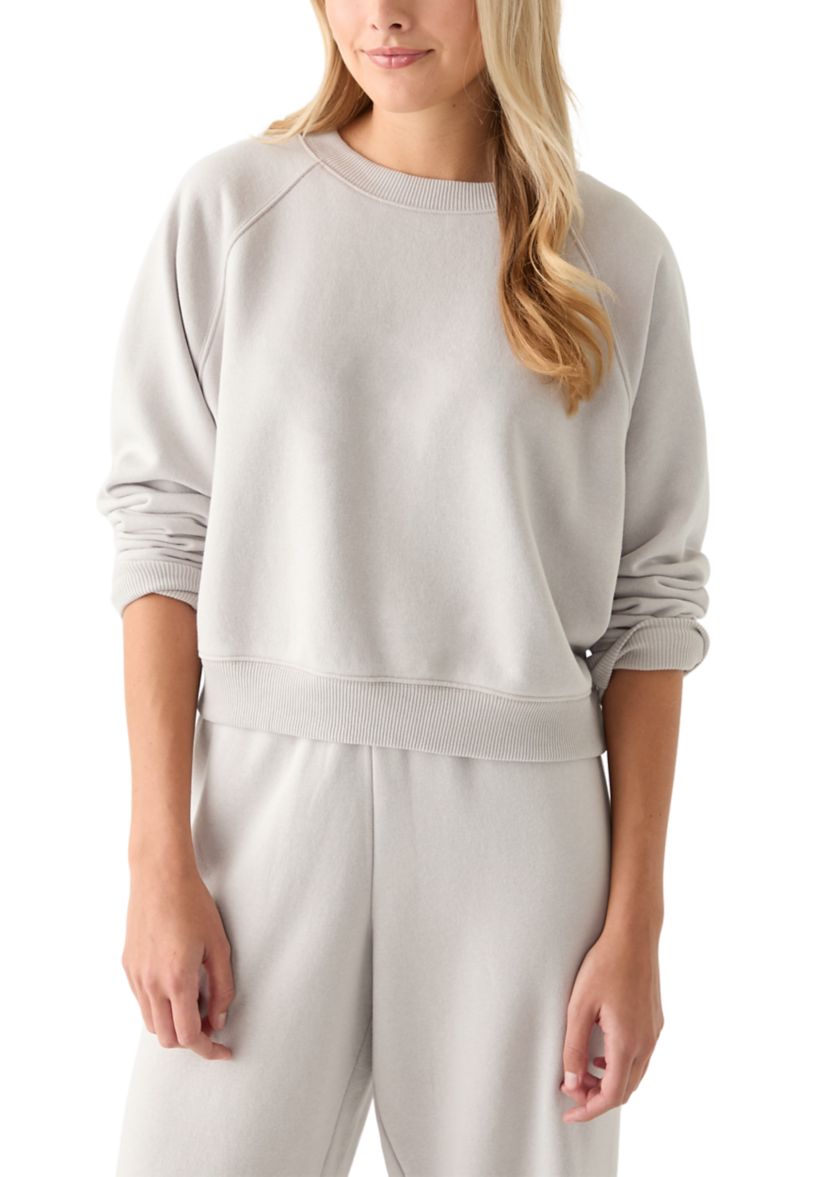 Womens Comfy Fleece Crew Pullover with Garment Mineral Wash