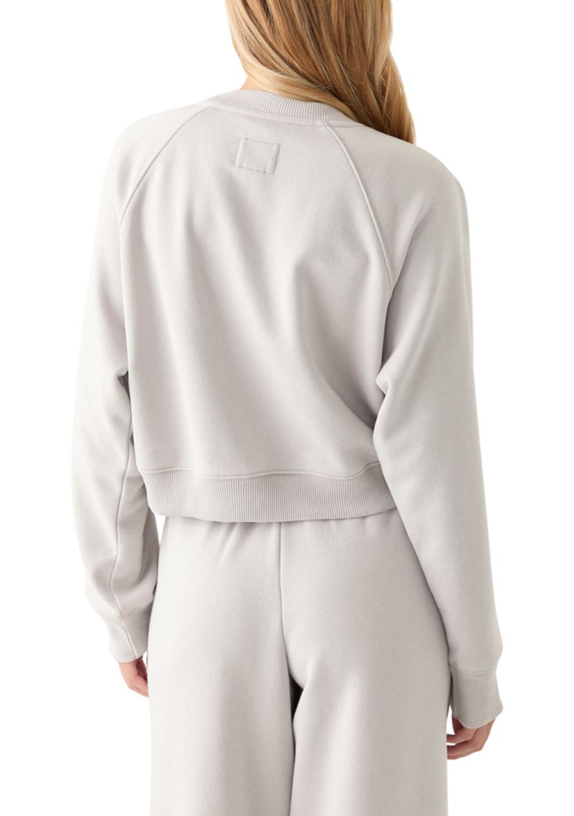 Womens Comfy Fleece Crew Pullover with Garment Mineral Wash