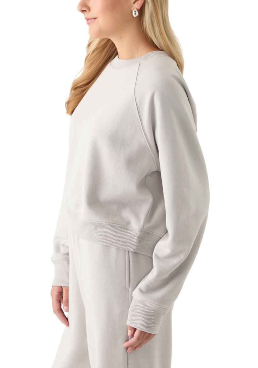 Womens Comfy Fleece Crew Pullover with Garment Mineral Wash