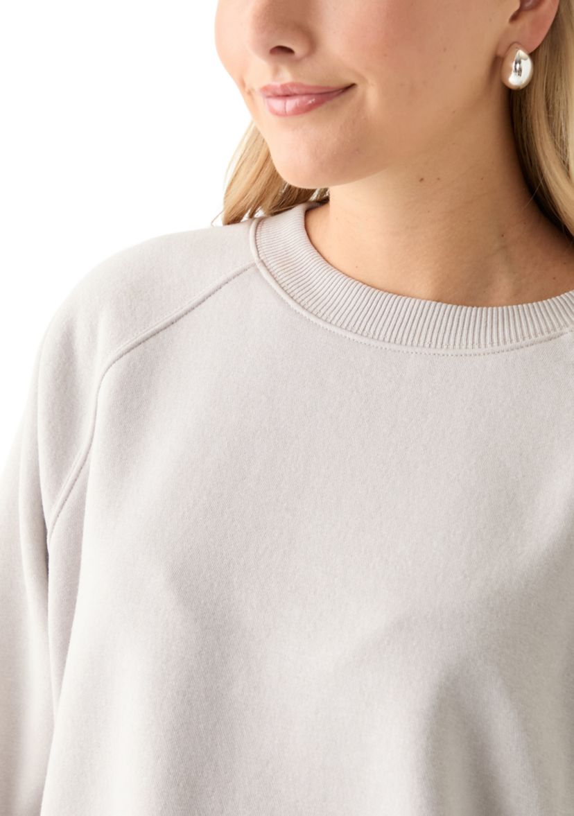 Womens Comfy Fleece Crew Pullover with Garment Mineral Wash