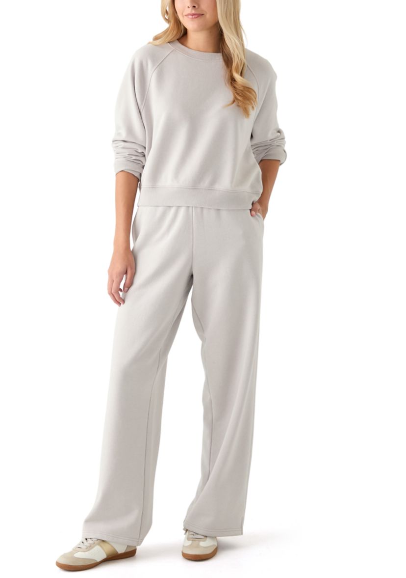 Womens Comfy Fleece Crew Pullover with Garment Mineral Wash
