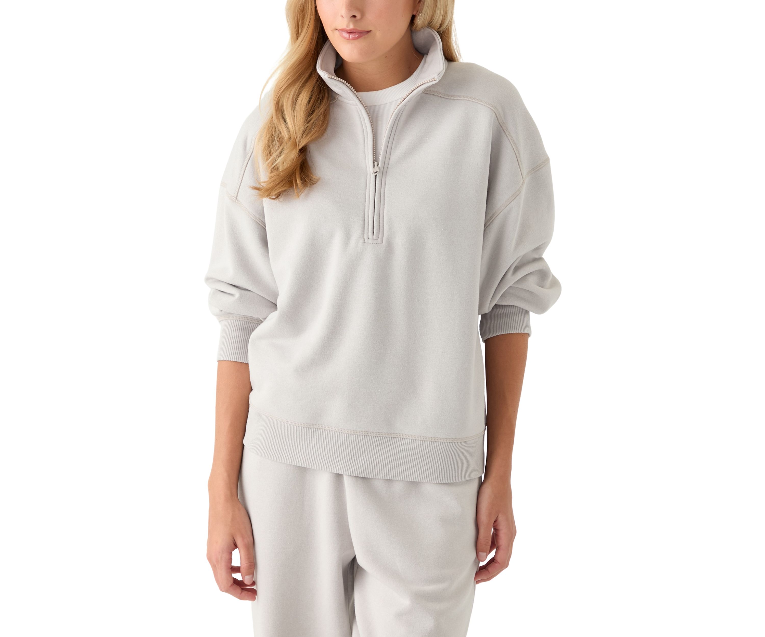 Womens Comfy Fleece 1/4 Zip Mineral Wash Sweatshirt