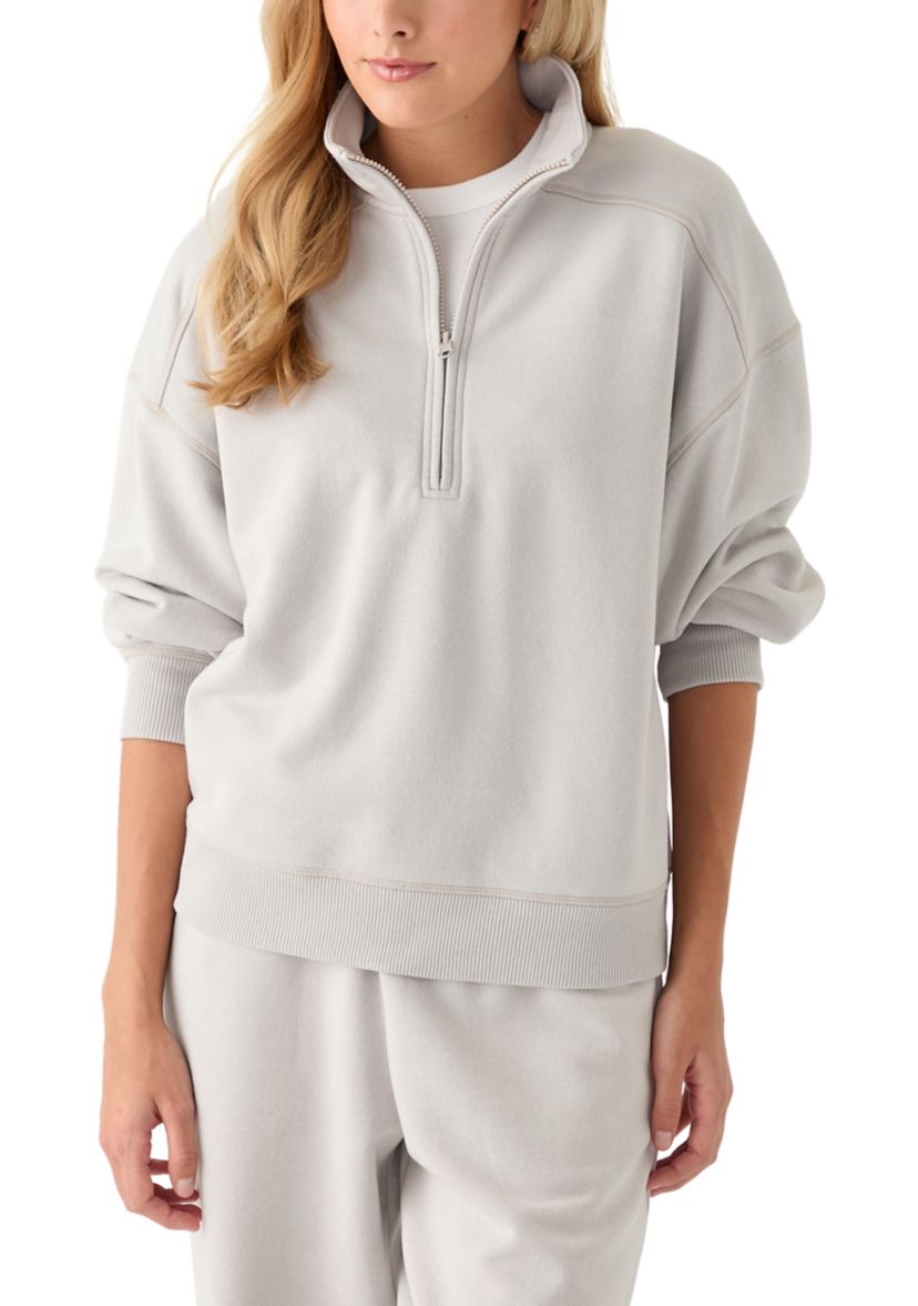 Womens Comfy Fleece 1/4 Zip Mineral Wash Sweatshirt
