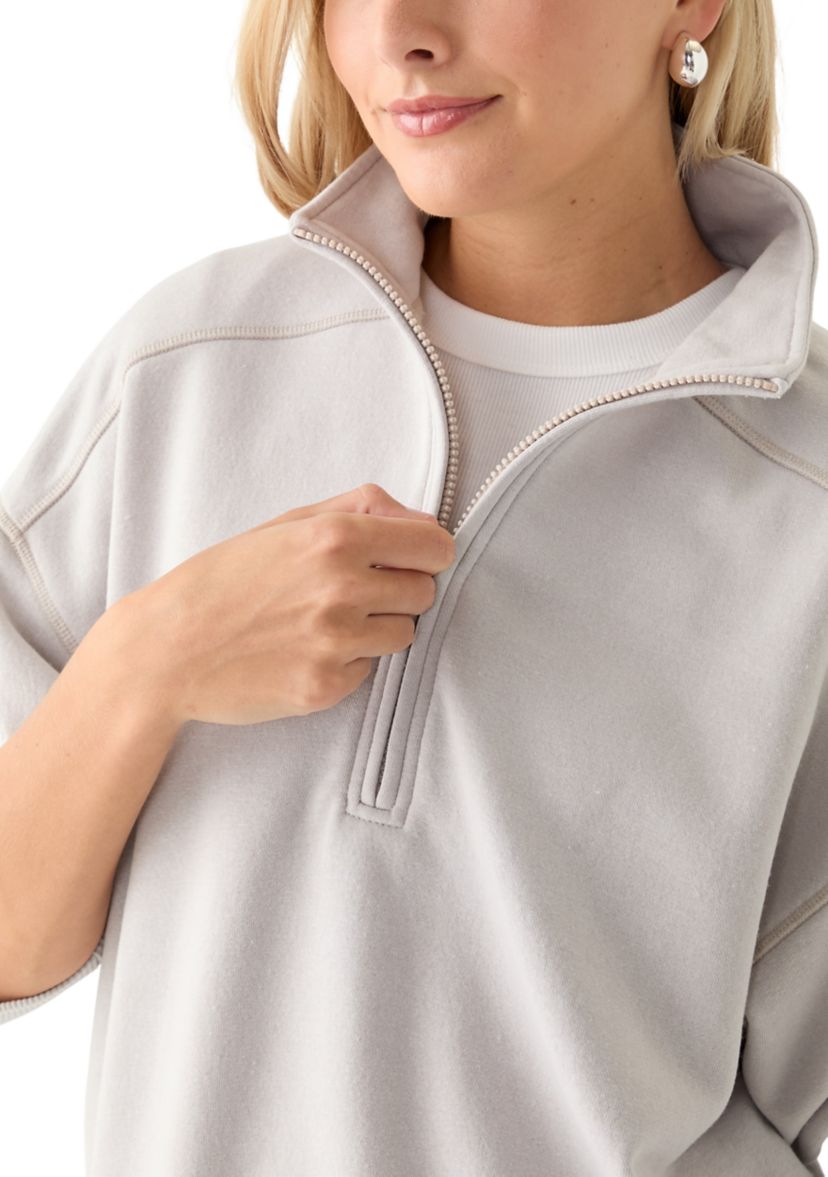 Womens Comfy Fleece 1/4 Zip Mineral Wash Sweatshirt