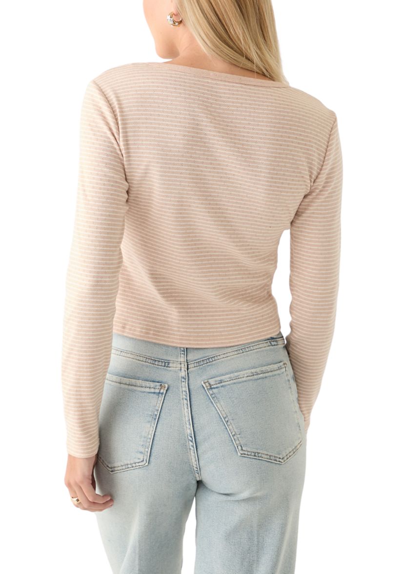 Womens Long Sleeve Scoop Neck Henley Shirt 