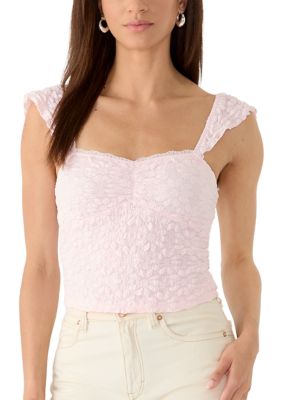 Pink Rose Women's Sleeveless Ruffle Lace Top, Medium