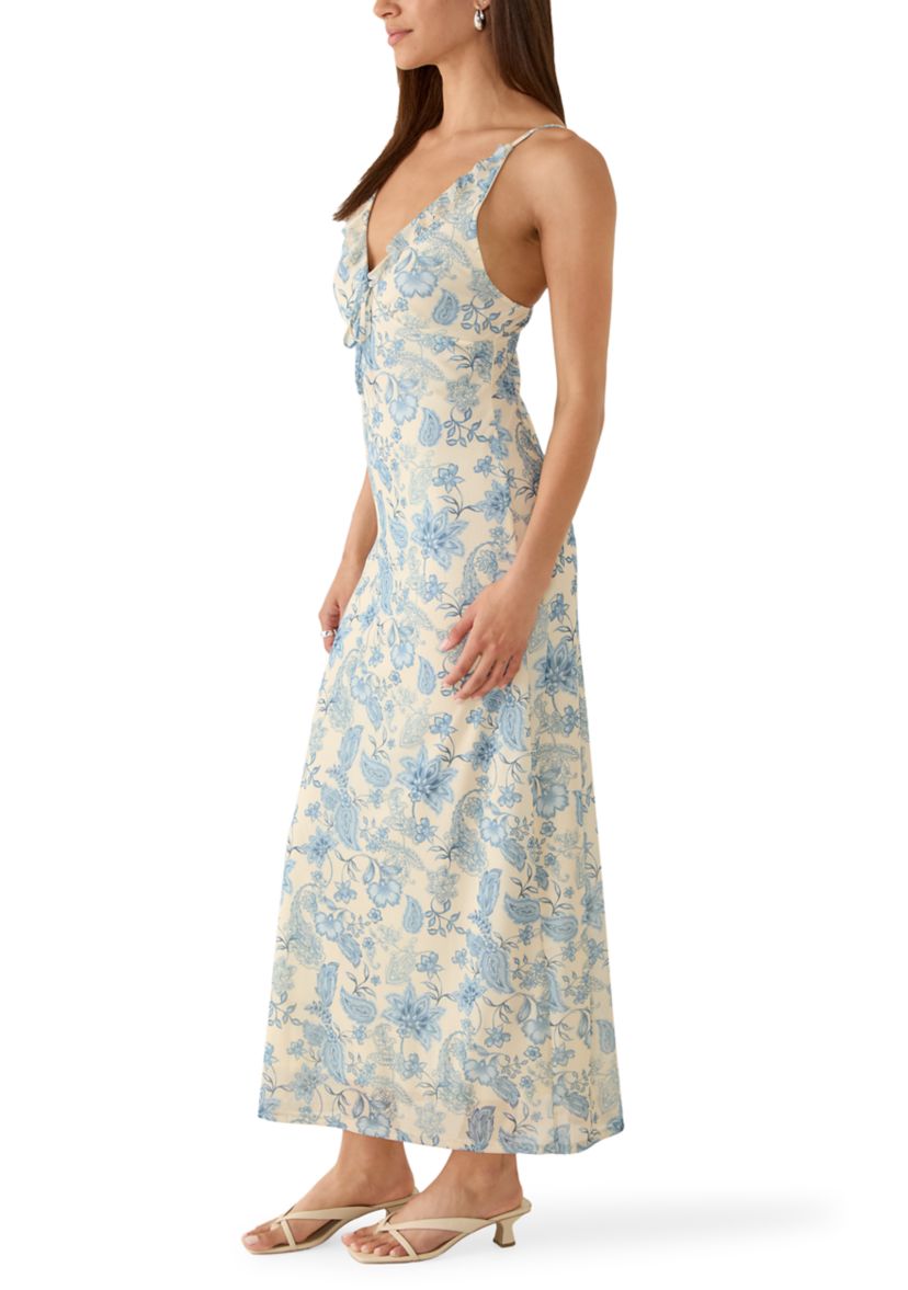 Pink Rose Women's Sleeveless V-Neck Ruffle Trim Empire Waist Maxi Dress |  Belk