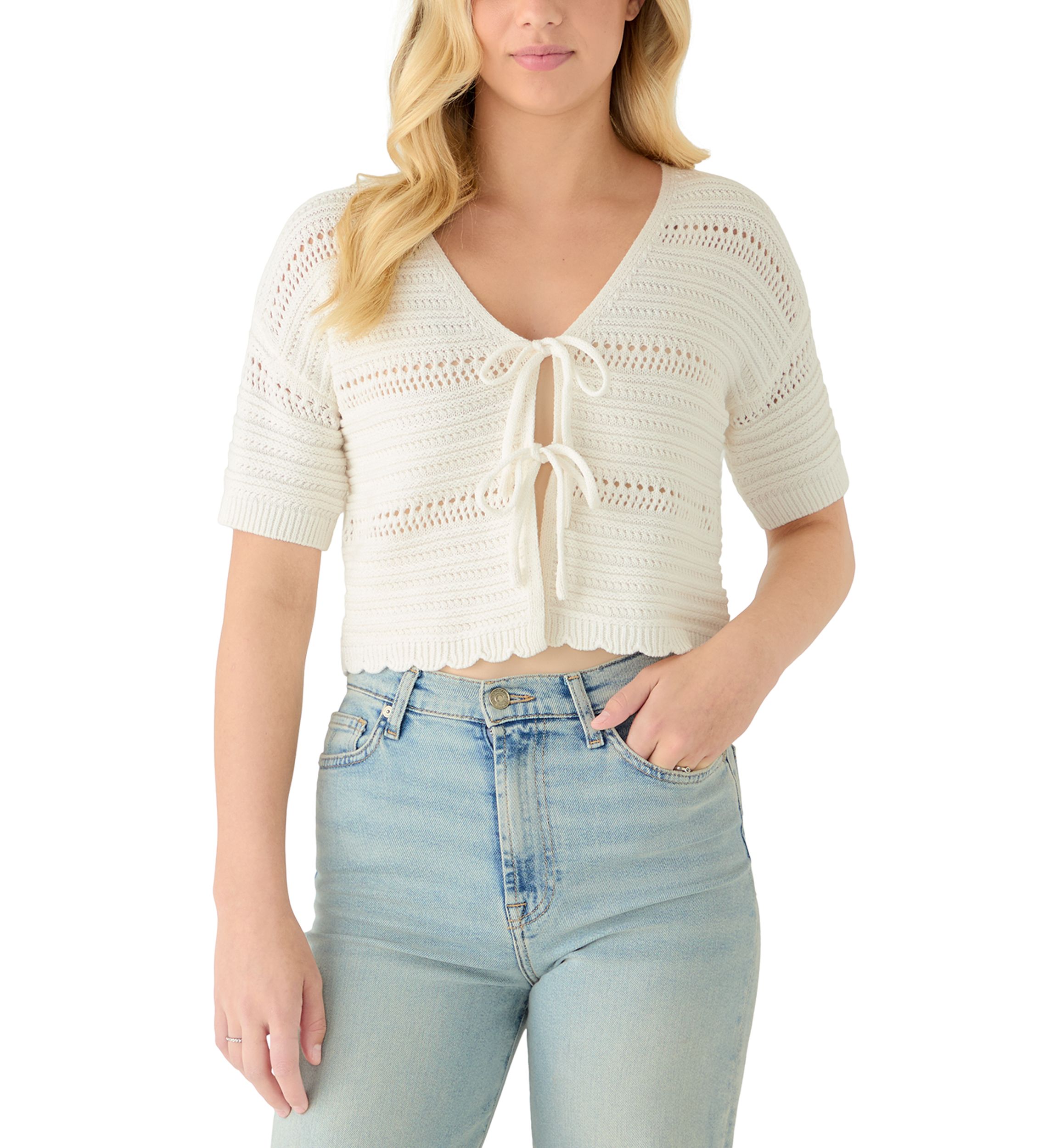 Pink Rose Women's Short Sleeve V-Neck Tie Front Cardigan | Belk