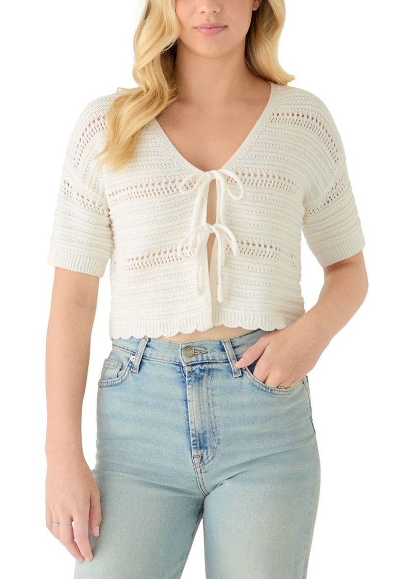 Pink Rose Women's Short Sleeve V-Neck Tie Front Cardigan | Belk