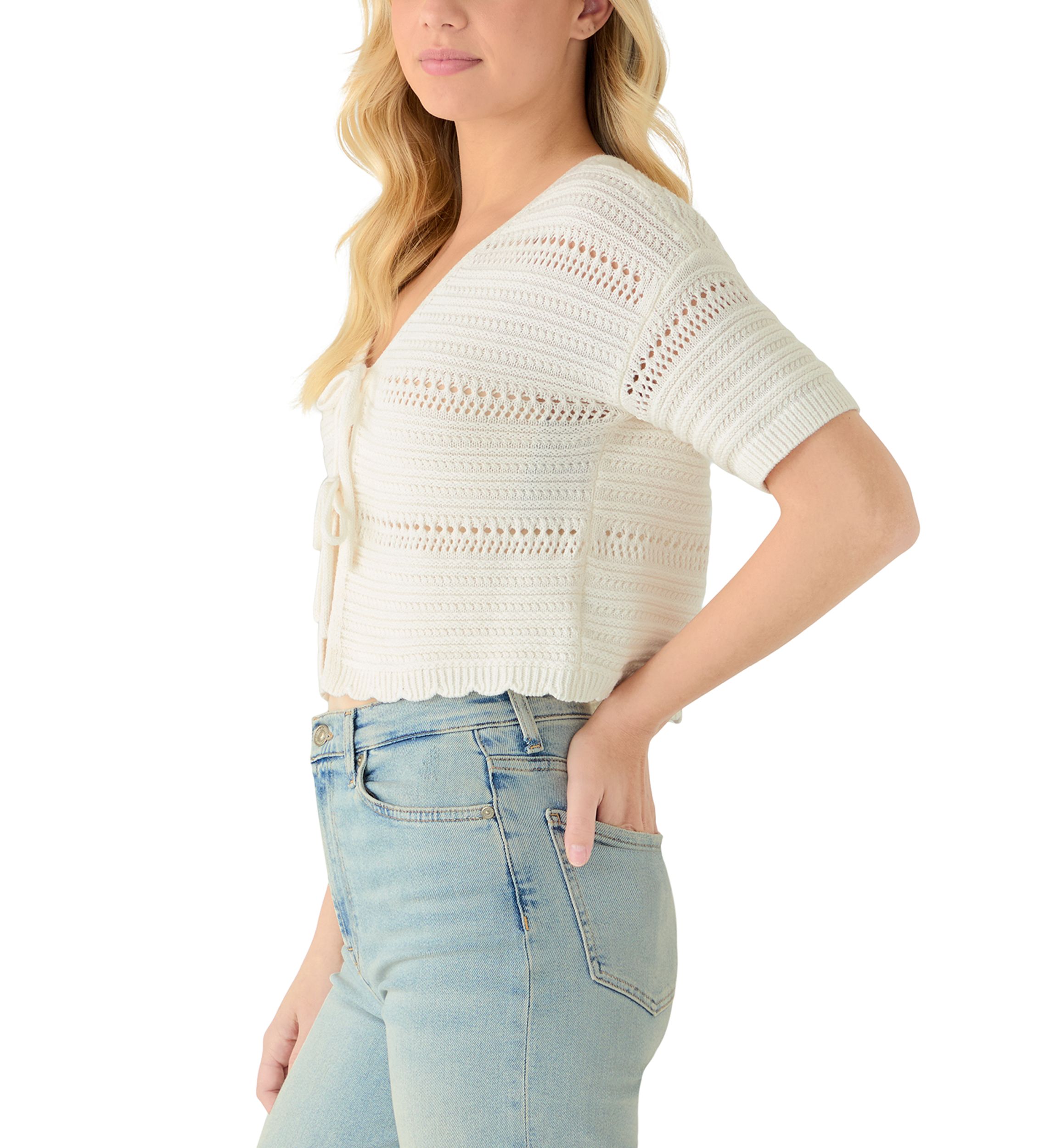 Pink Rose Women's Short Sleeve V-Neck Tie Front Cardigan | Belk