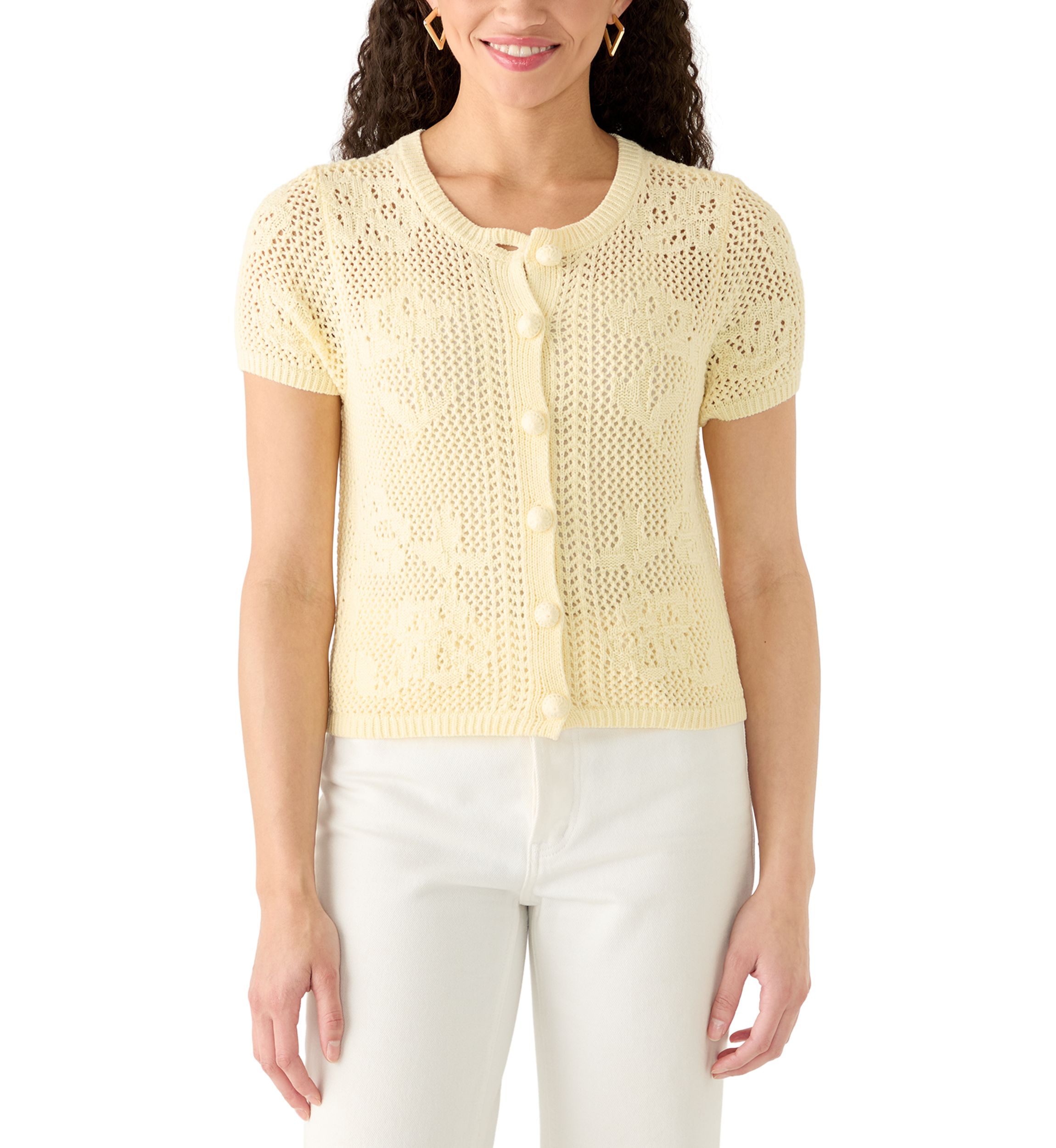 Pink Rose Women's Short Sleeve Button Front Cardigan | Belk