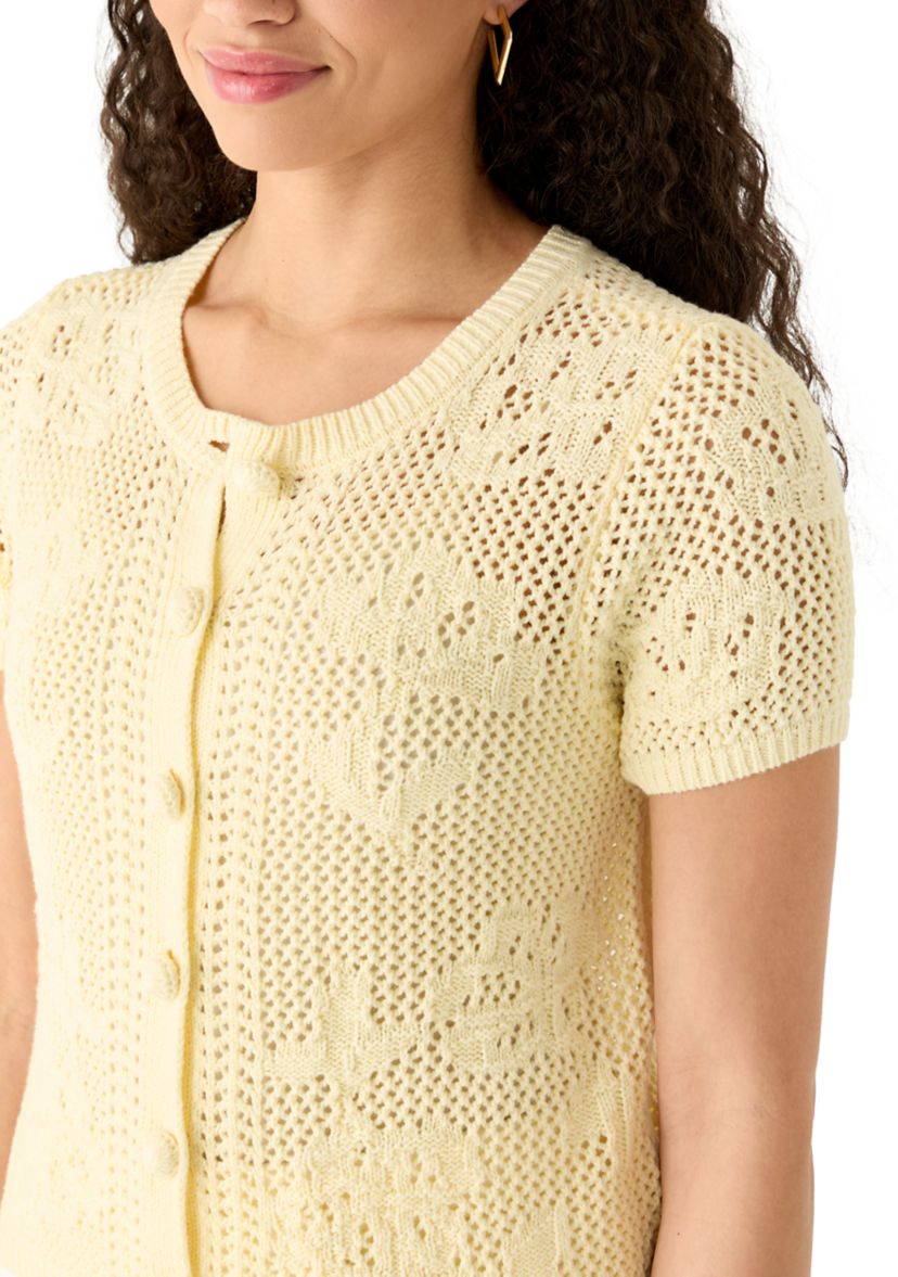 Pink Rose Women's Short Sleeve Button Front Cardigan | Belk