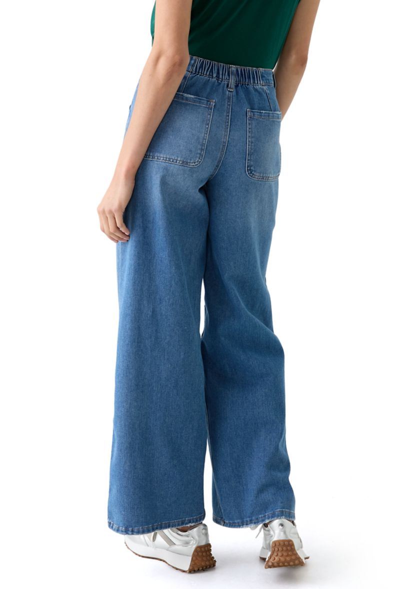 Womens Mid Rise Wide Leg Jeans