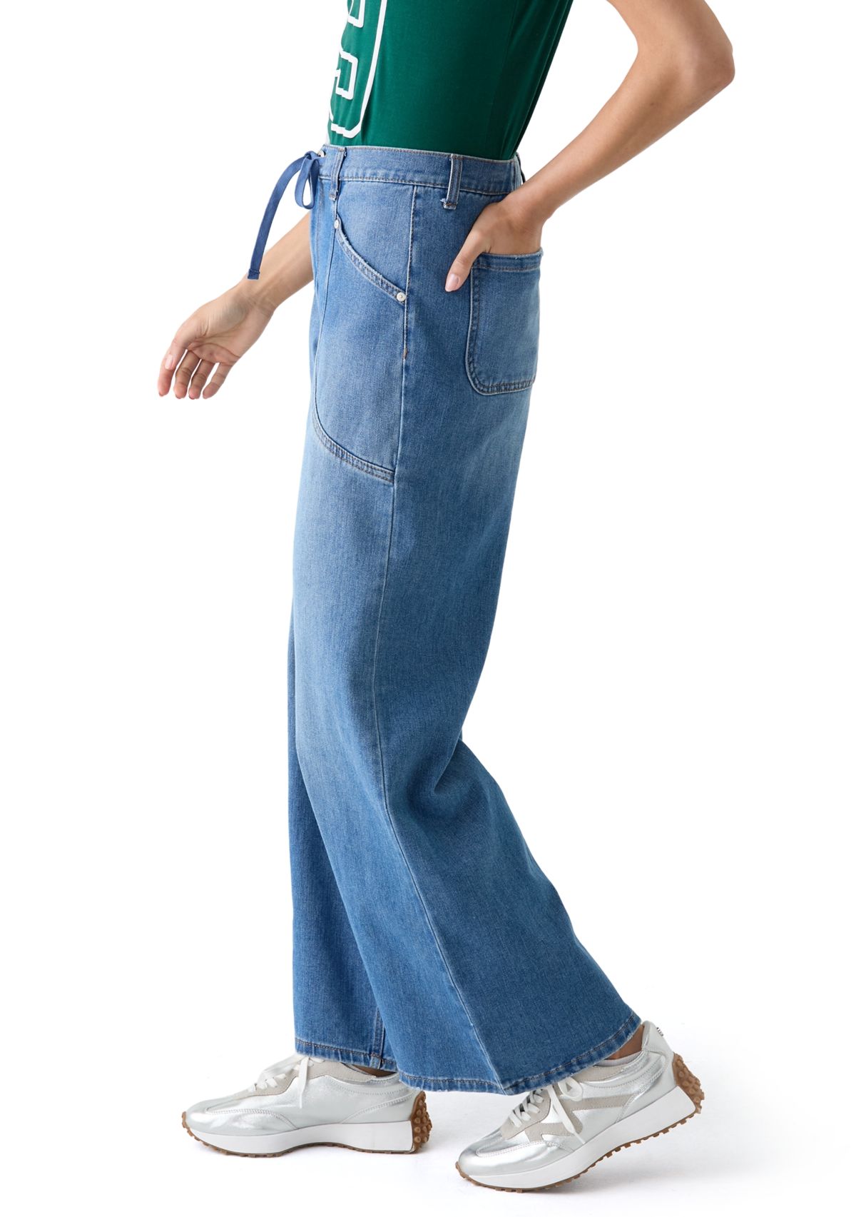 Womens Mid Rise Wide Leg Jeans
