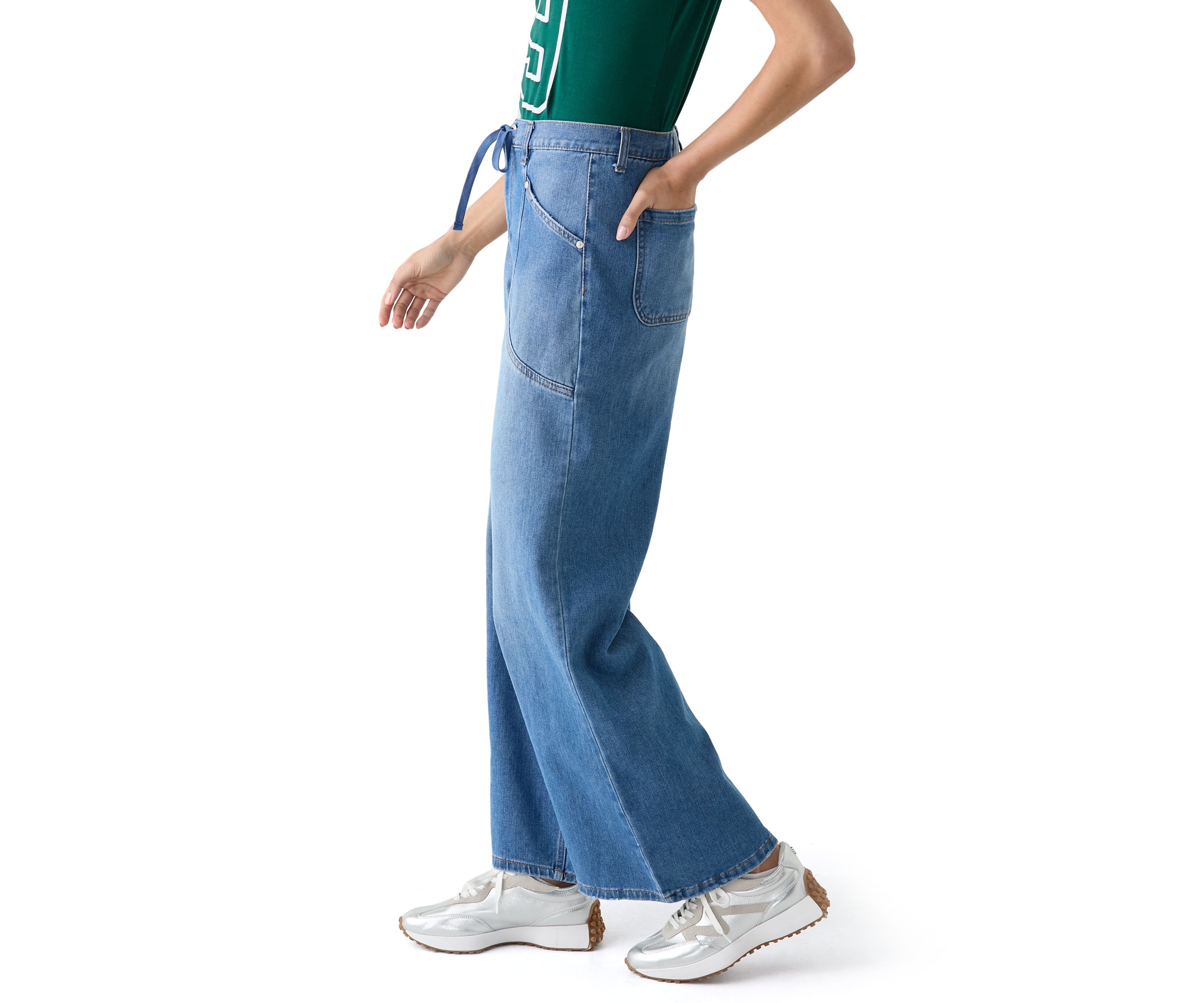 Womens Mid Rise Wide Leg Jeans