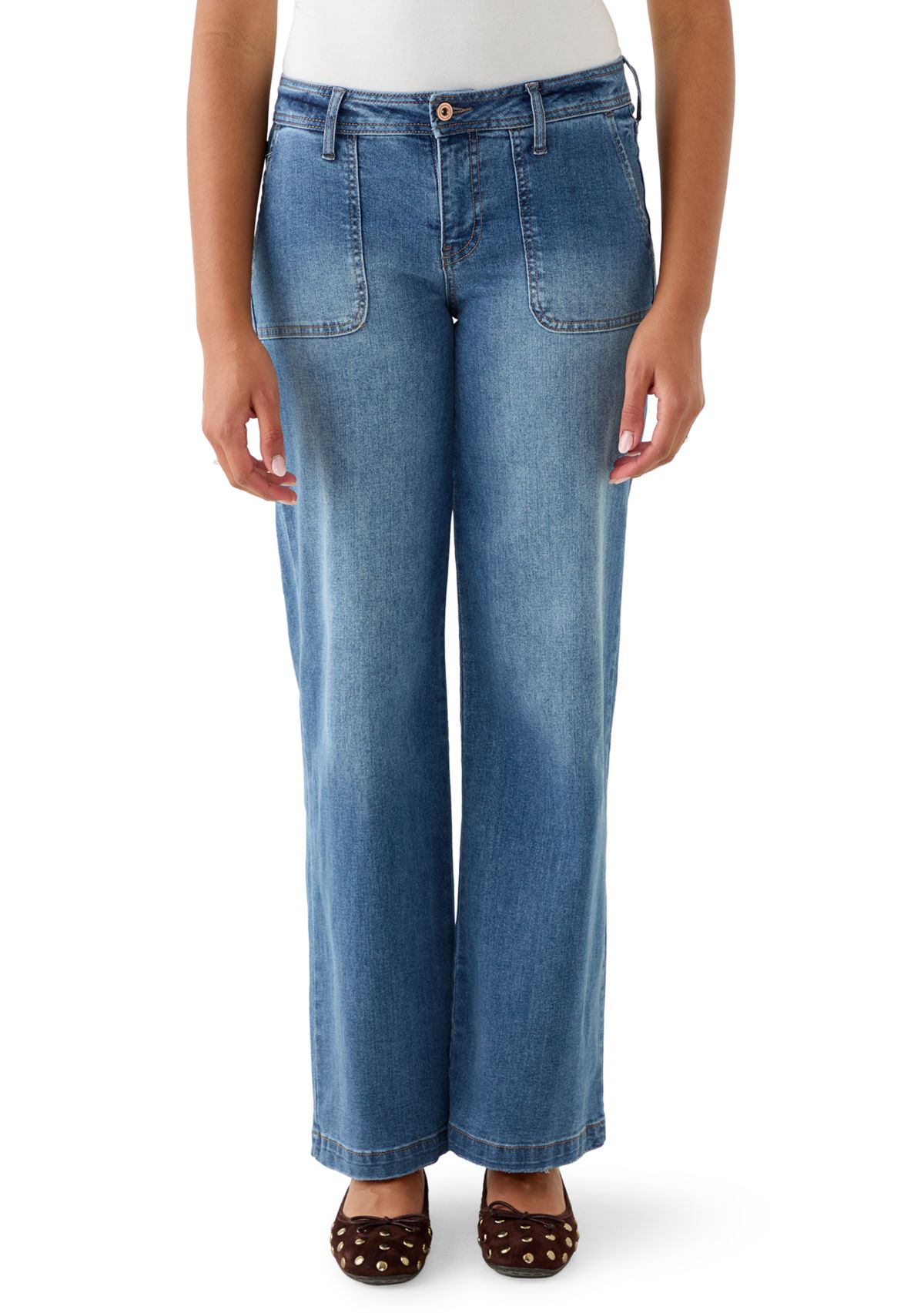Womens Wide Leg Jeans with Pork Chop Pockets