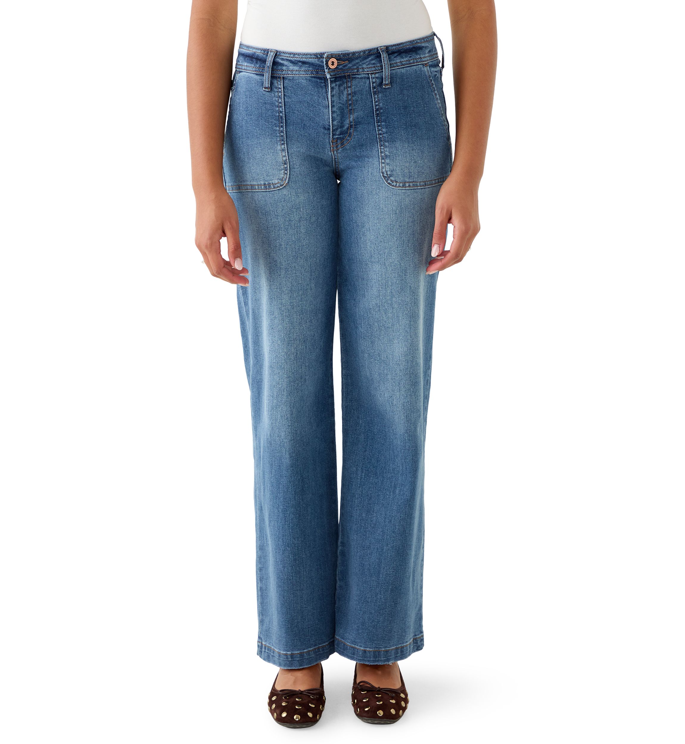 Womens Wide Leg Jeans with Pork Chop Pockets