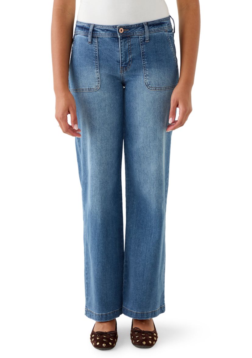 Womens Wide Leg Jeans with Pork Chop Pockets