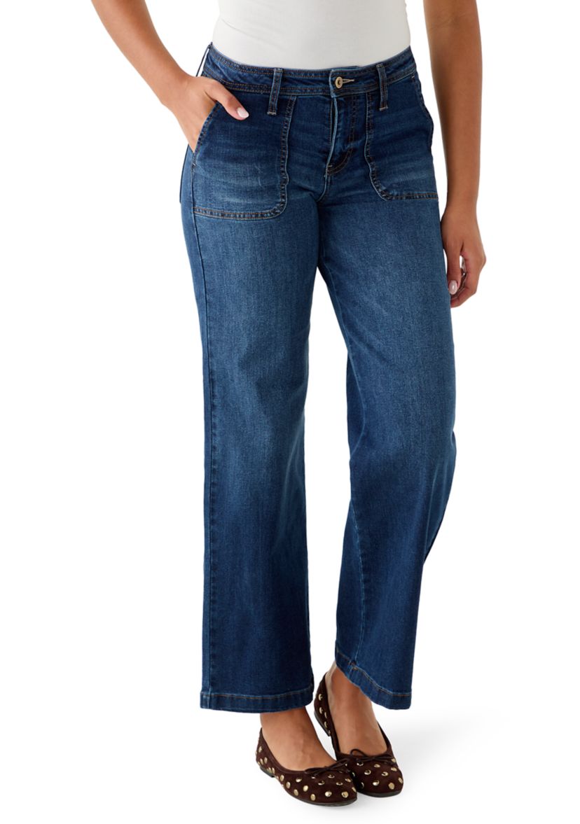Womens Wide Leg Jeans with Pork Chop Pockets