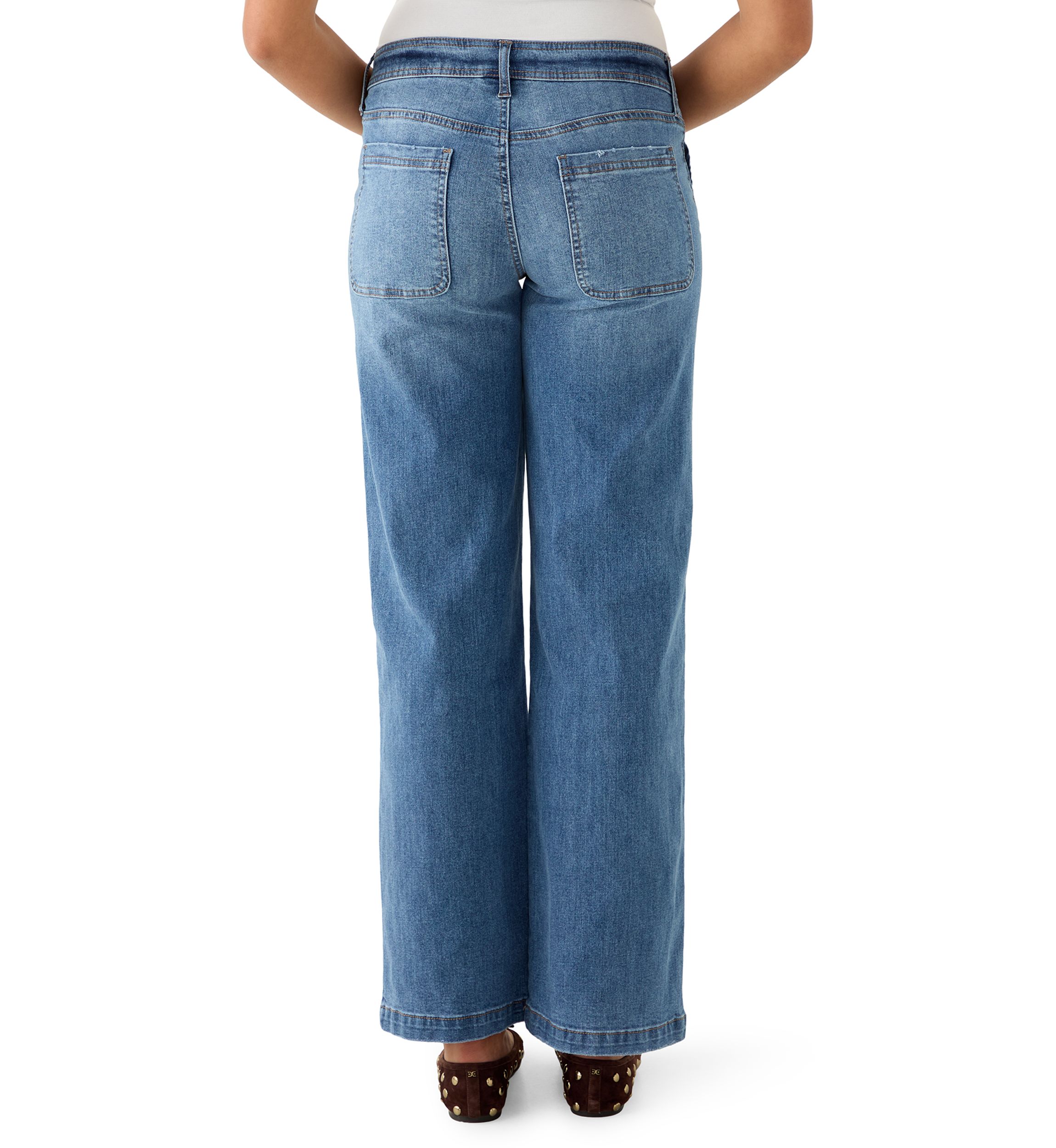 Womens Wide Leg Jeans with Pork Chop Pockets