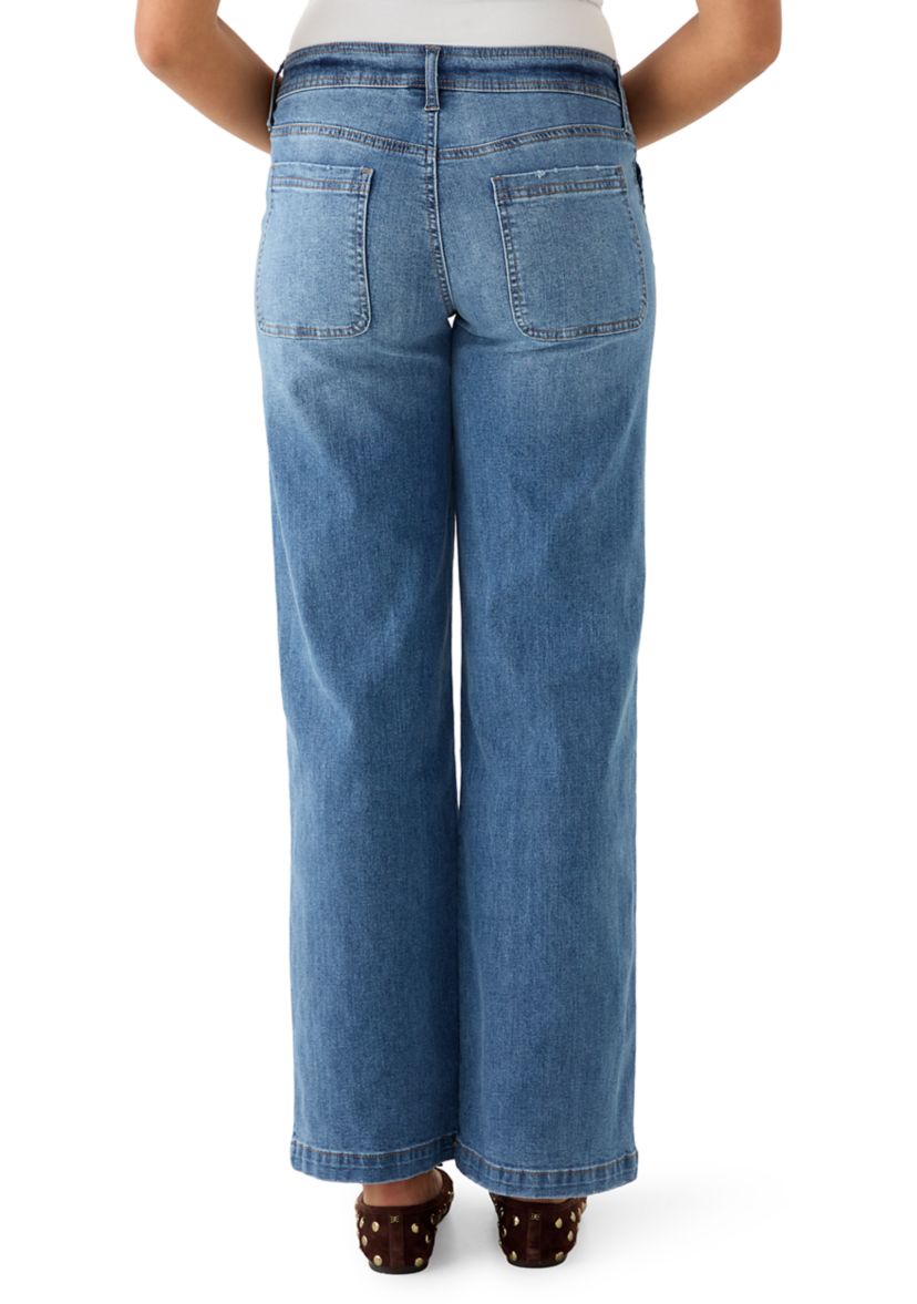 Womens Wide Leg Jeans with Pork Chop Pockets