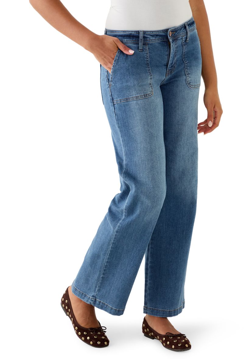 Womens Wide Leg Jeans with Pork Chop Pockets
