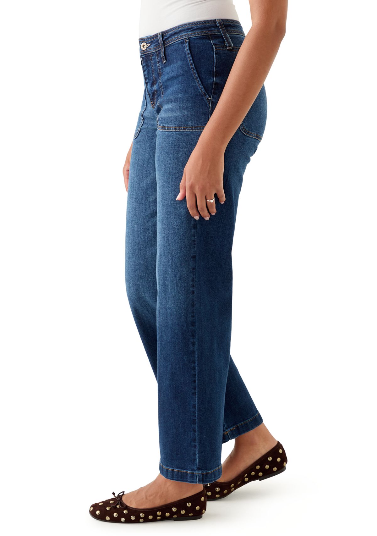 Womens Wide Leg Jeans with Pork Chop Pockets