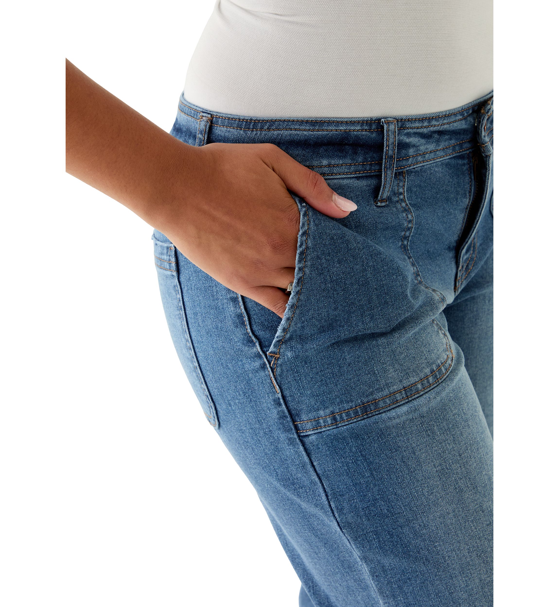 Womens Wide Leg Jeans with Pork Chop Pockets