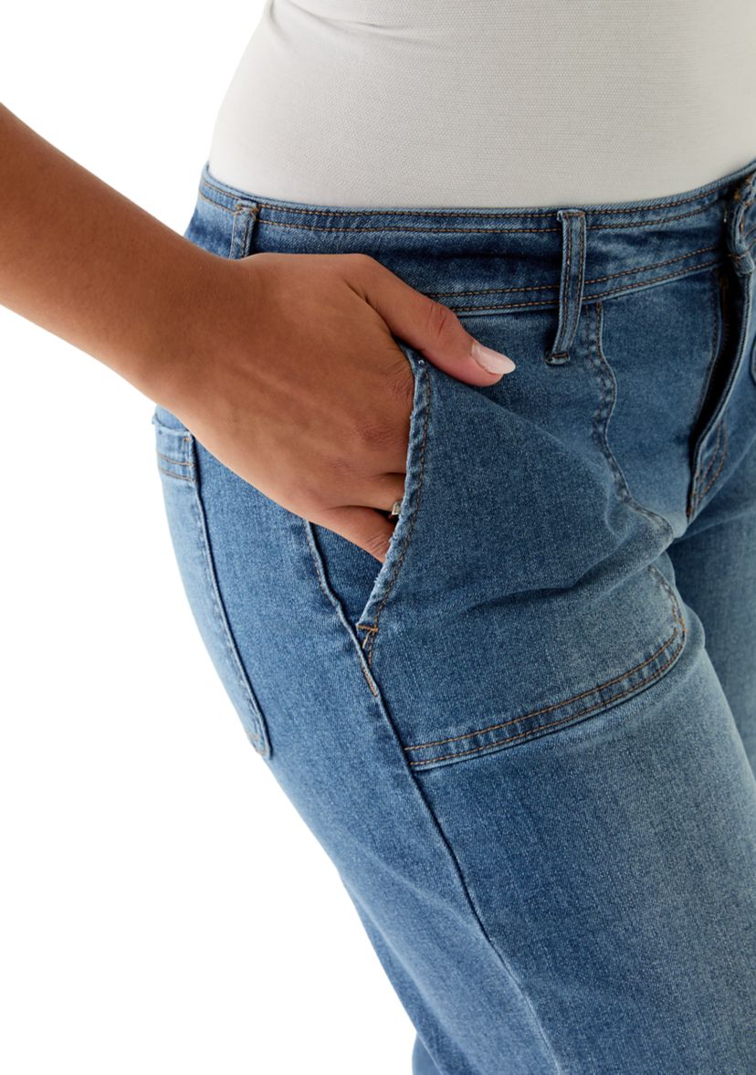 Womens Wide Leg Jeans with Pork Chop Pockets