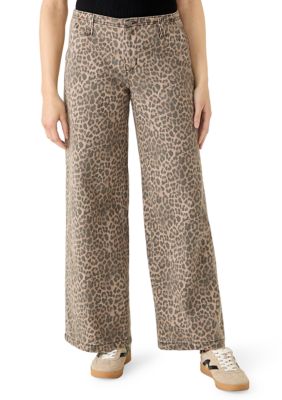 Celebrity Pink Women's Wide Leg Cheetah Pants, Brown, Medium