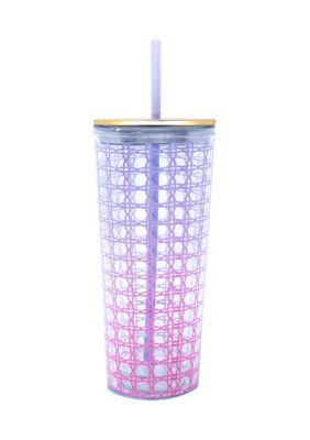 Tumbler with Straw, Lilac Opal to Confetti Pink Ombre Caning