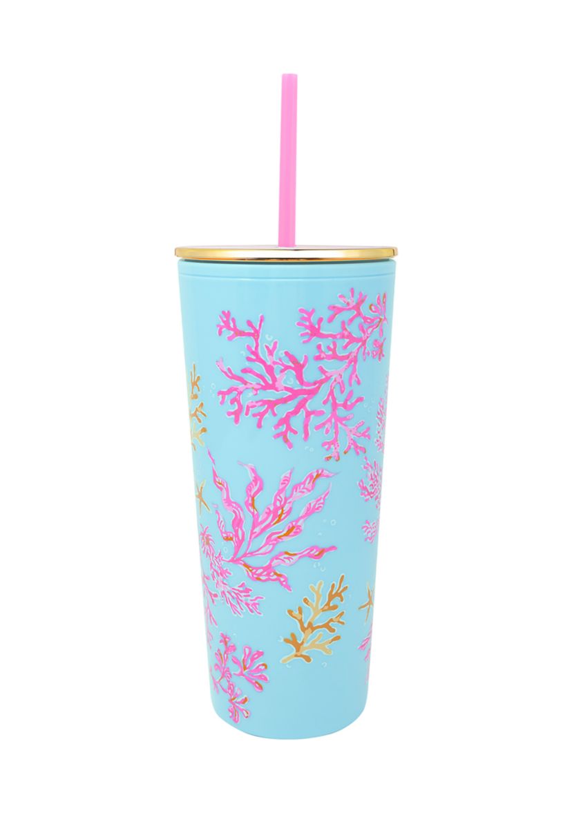 Royal Coral Tumbler with Straw