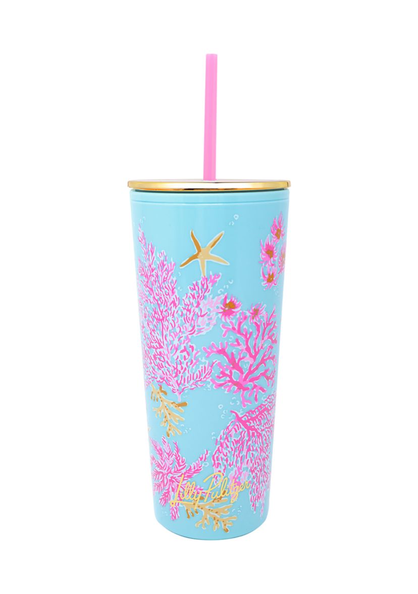 Royal Coral Tumbler with Straw