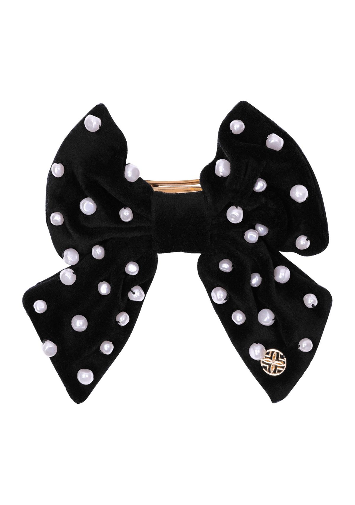 Embellished Velvet Bow Barrette, Onyx