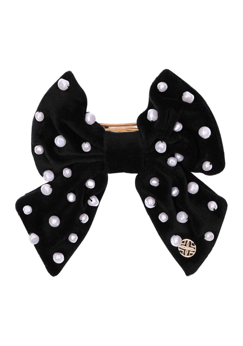 Embellished Velvet Bow Barrette, Onyx