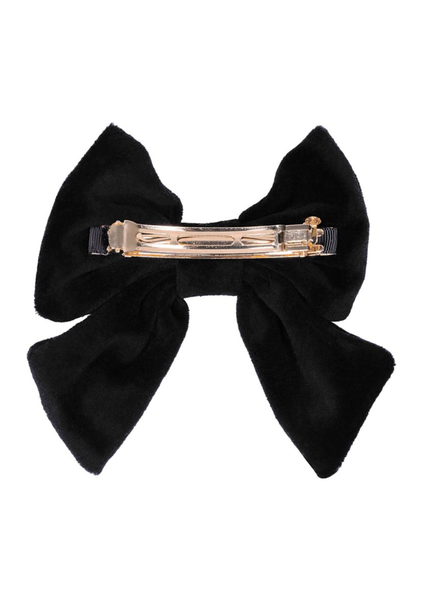 Embellished Velvet Bow Barrette, Onyx