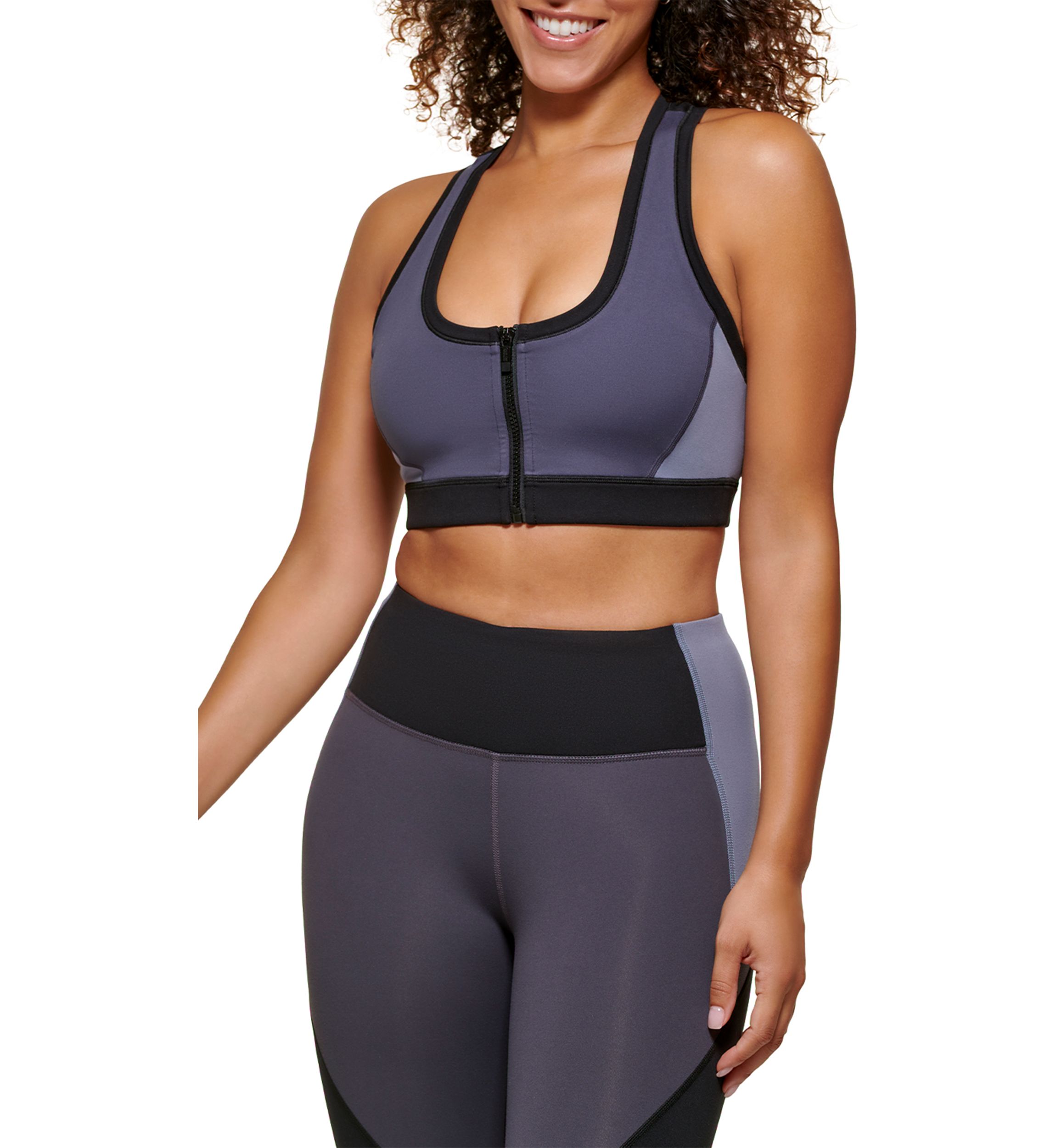 Color Block Racerback Zip Front Sports Bra