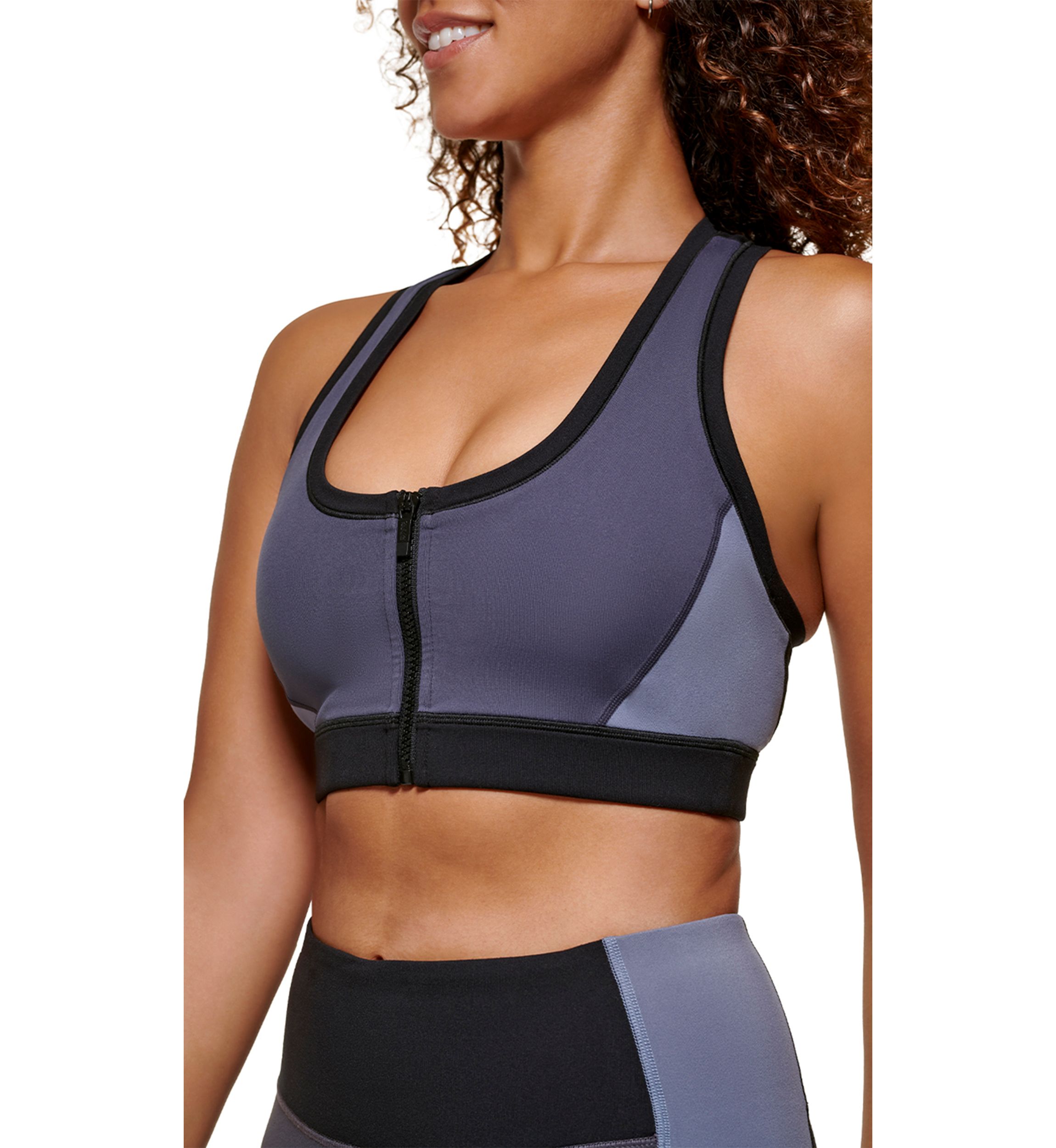 Color Block Racerback Zip Front Sports Bra
