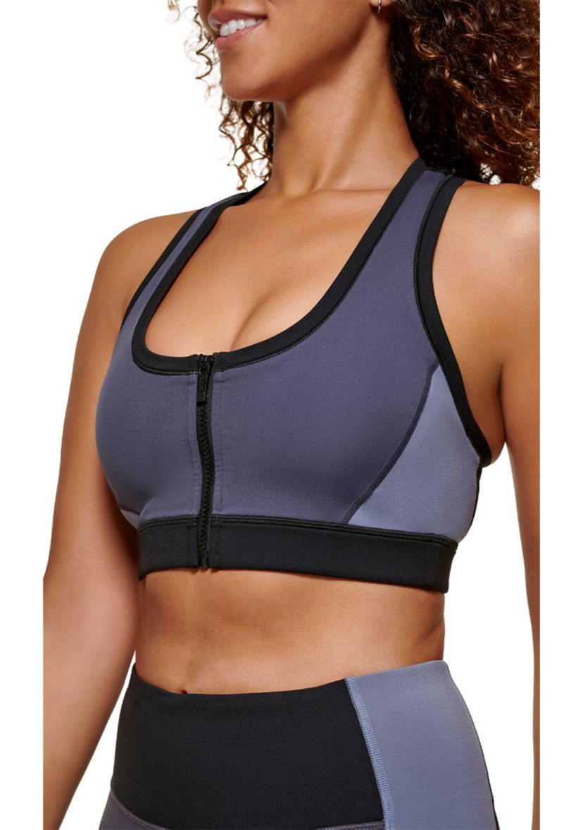 Color Block Racerback Zip Front Sports Bra