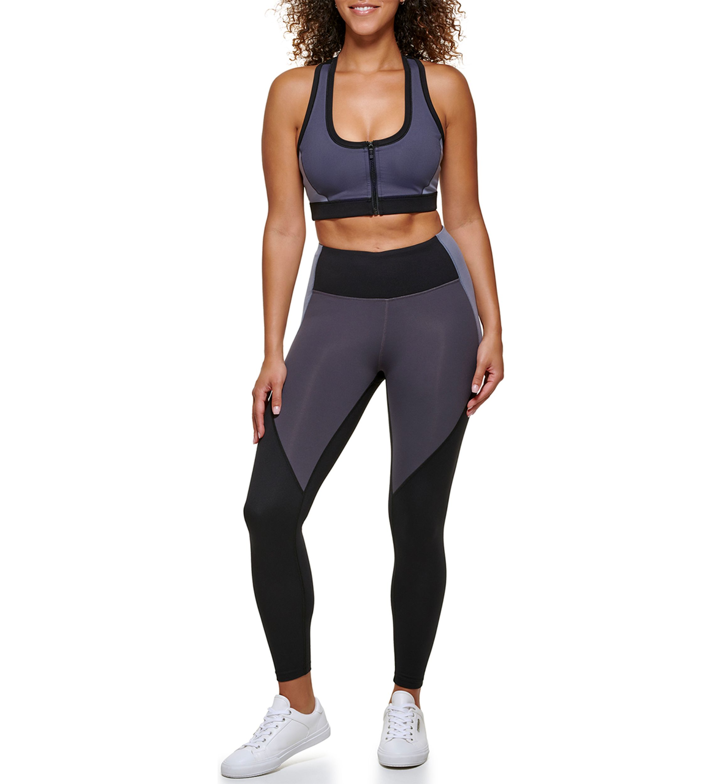 Color Block Racerback Zip Front Sports Bra