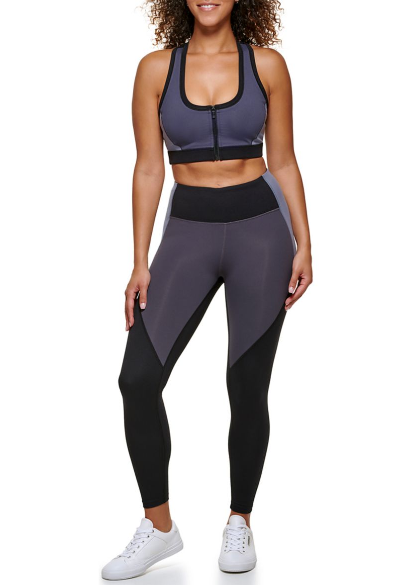 Color Block Racerback Zip Front Sports Bra