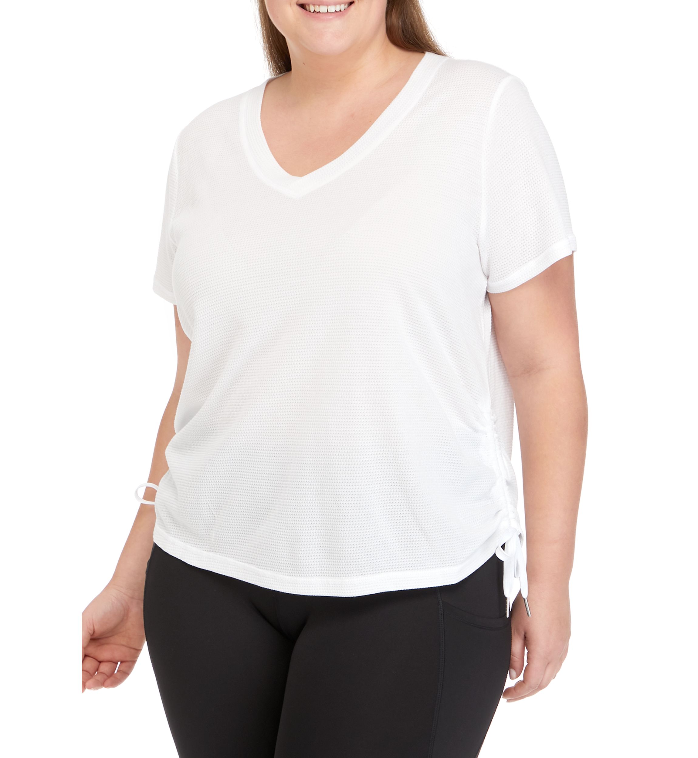 Plus Size Ruched Side Short Sleeve V-Neck Top 