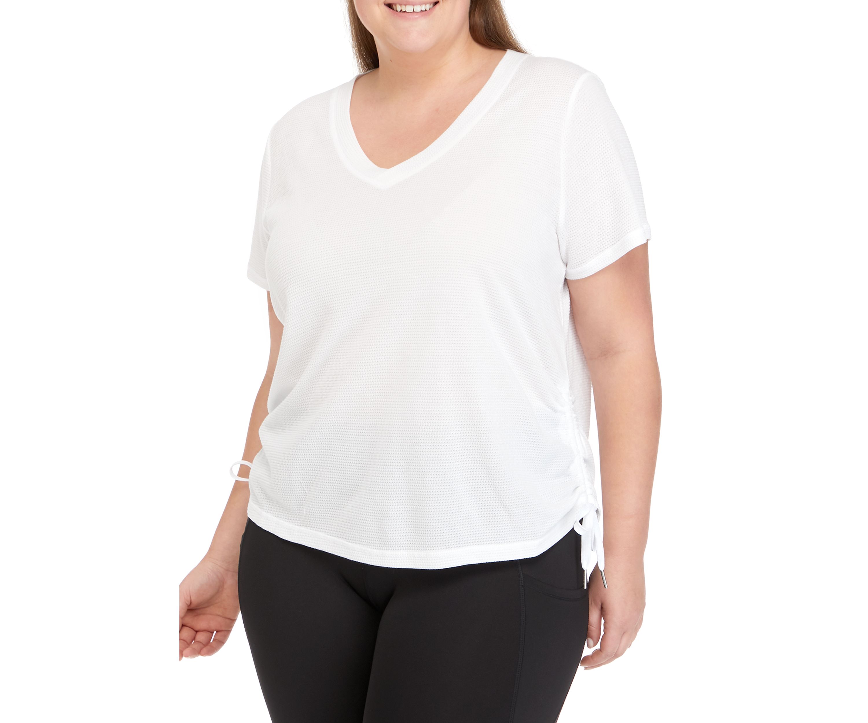 Plus Size Ruched Side Short Sleeve V-Neck Top 