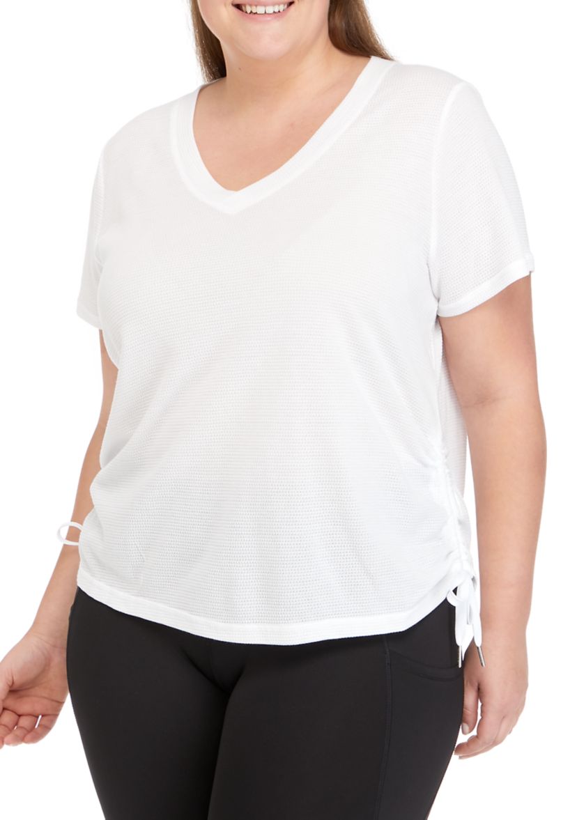 Plus Size Ruched Side Short Sleeve V-Neck Top 